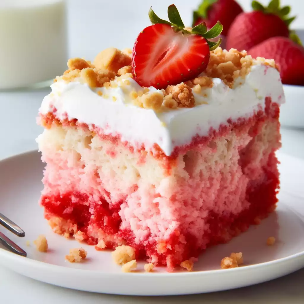 Strawberry Crunch Poke Cake